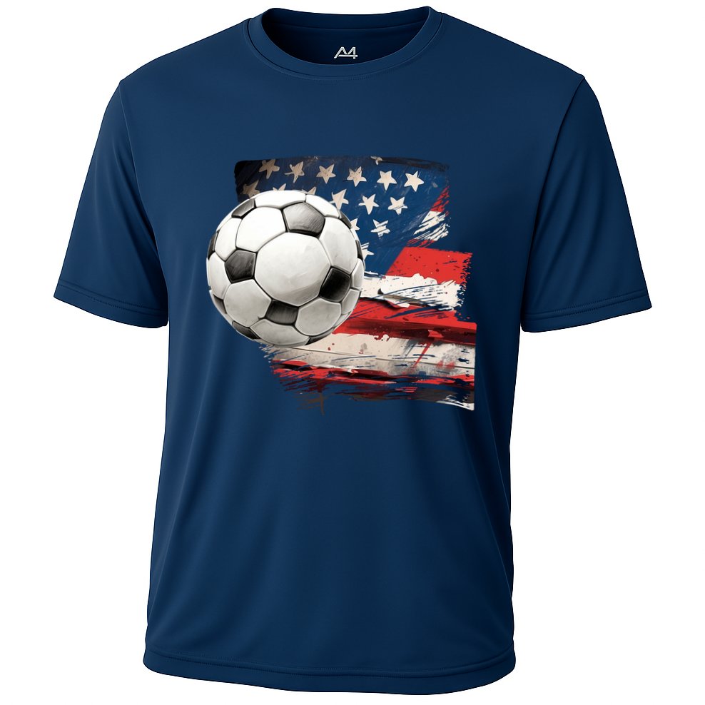 Usa Soccer Ball And Flag Cooling Performance Crew T-Shirt