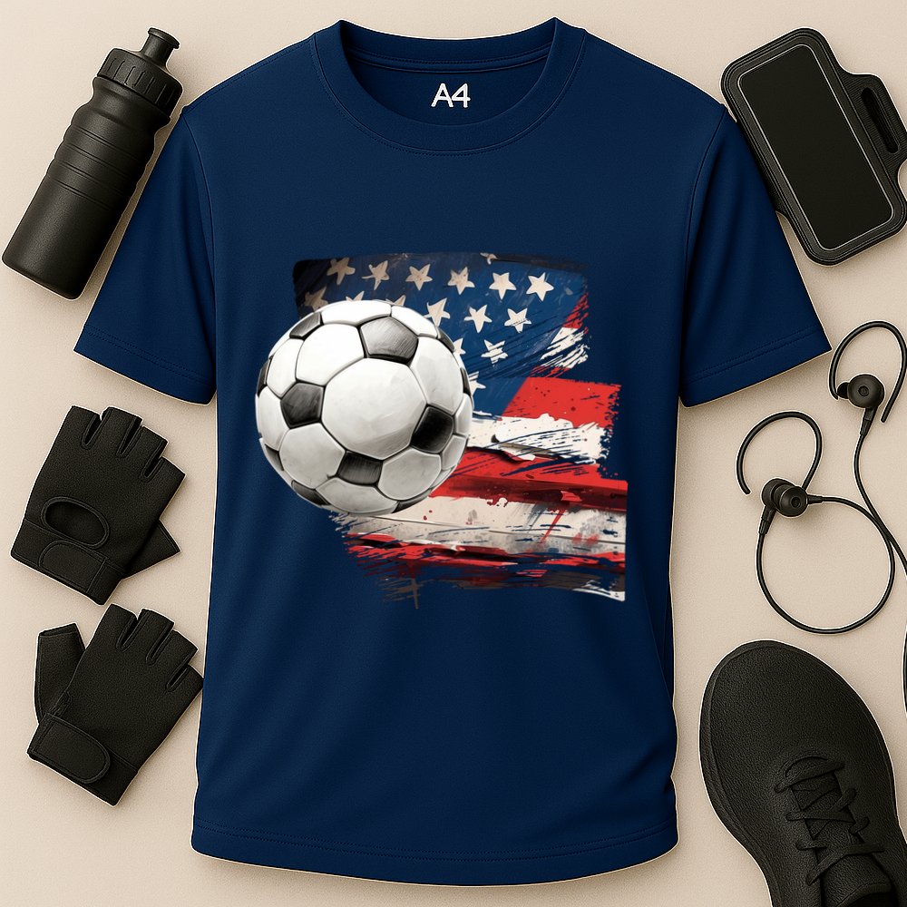 Usa Soccer Ball And Flag Cooling Performance Crew T-Shirt