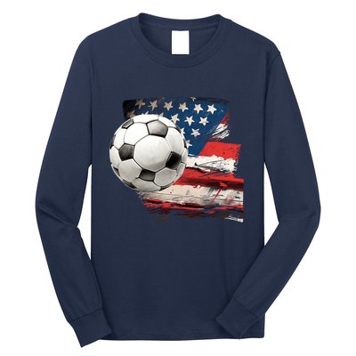 Usa Soccer Ball And Flag Long Sleeve Shirt