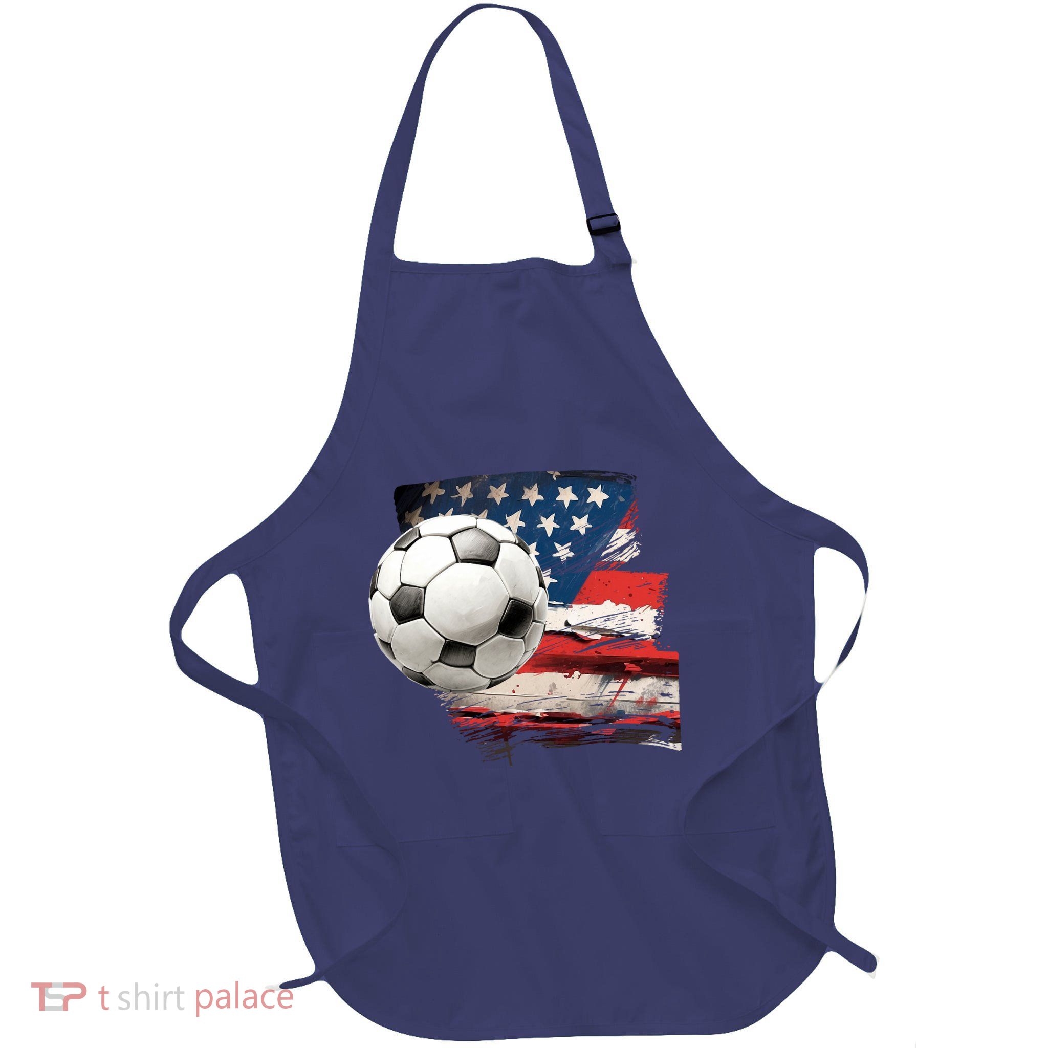 Usa Soccer Ball And Flag Full-Length Apron With Pockets