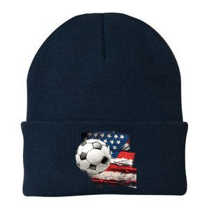 Usa Soccer Ball And Flag Knit Cap Winter Beanie