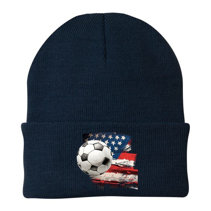 Usa Soccer Ball And Flag Knit Cap Winter Beanie