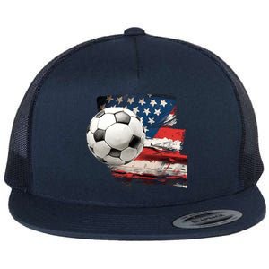 Usa Soccer Ball And Flag Flat Bill Trucker Hat