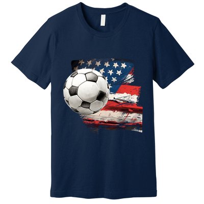 Usa Soccer Ball And Flag Premium T-Shirt