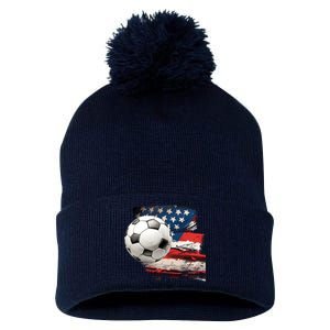 Usa Soccer Ball And Flag Pom Pom 12in Knit Beanie