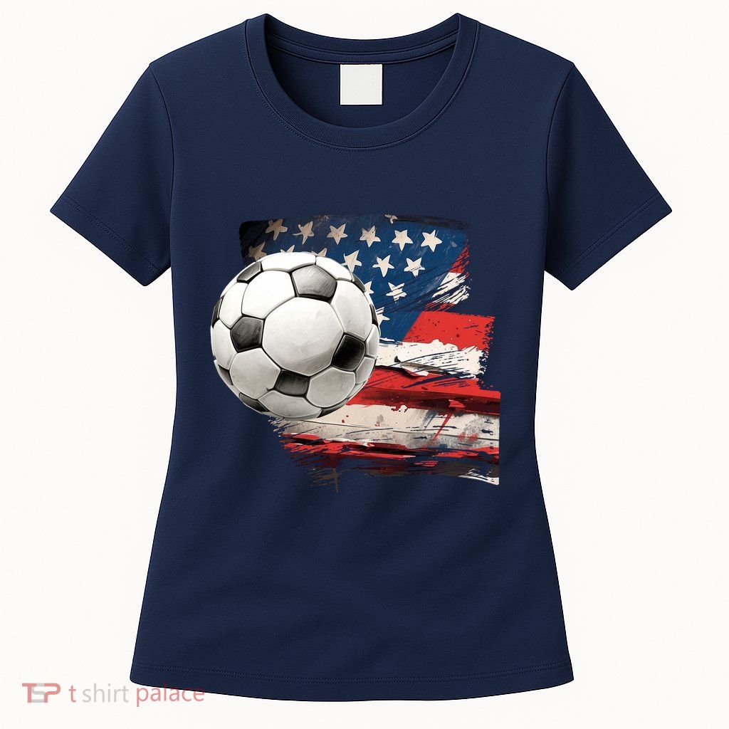 Usa Soccer Ball And Flag Womens T-Shirt