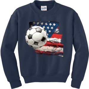 Usa Soccer Ball And Flag Kids Sweatshirt