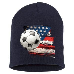 Usa Soccer Ball And Flag Short Acrylic Beanie