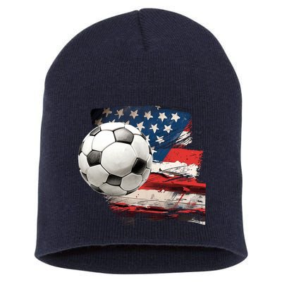 Usa Soccer Ball And Flag Short Acrylic Beanie