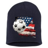 Usa Soccer Ball And Flag Short Acrylic Beanie