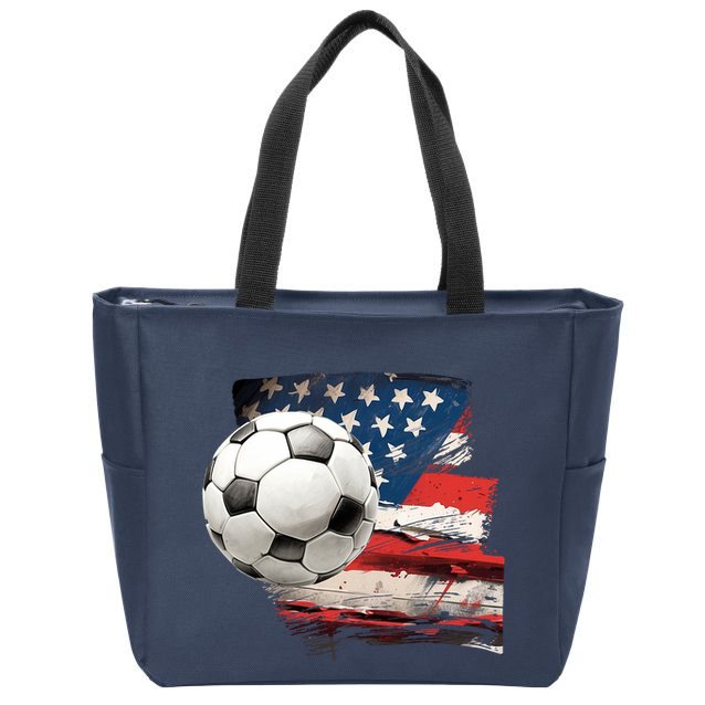 Usa Soccer Ball And Flag Zip Tote Bag