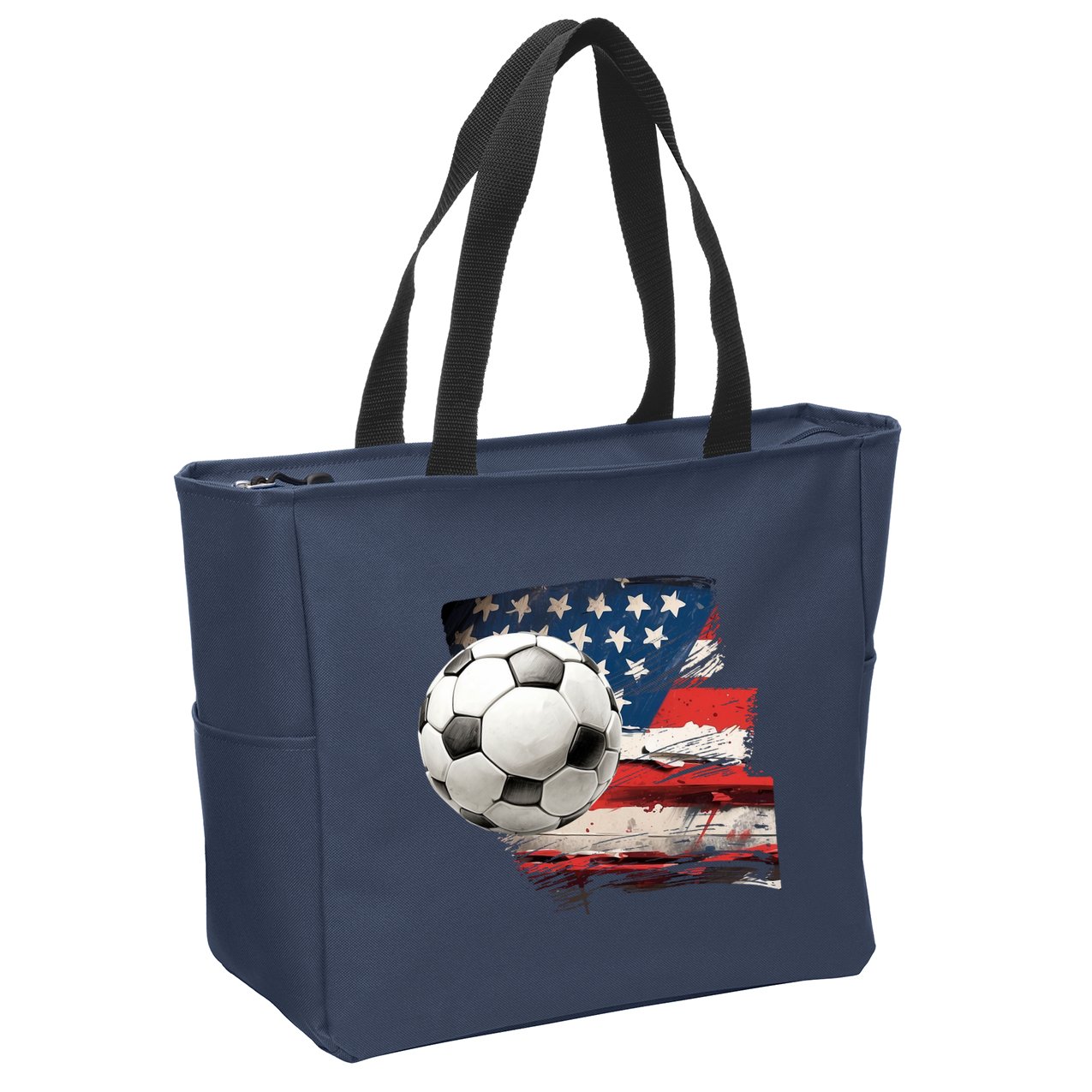 Usa Soccer Ball And Flag Zip Tote Bag