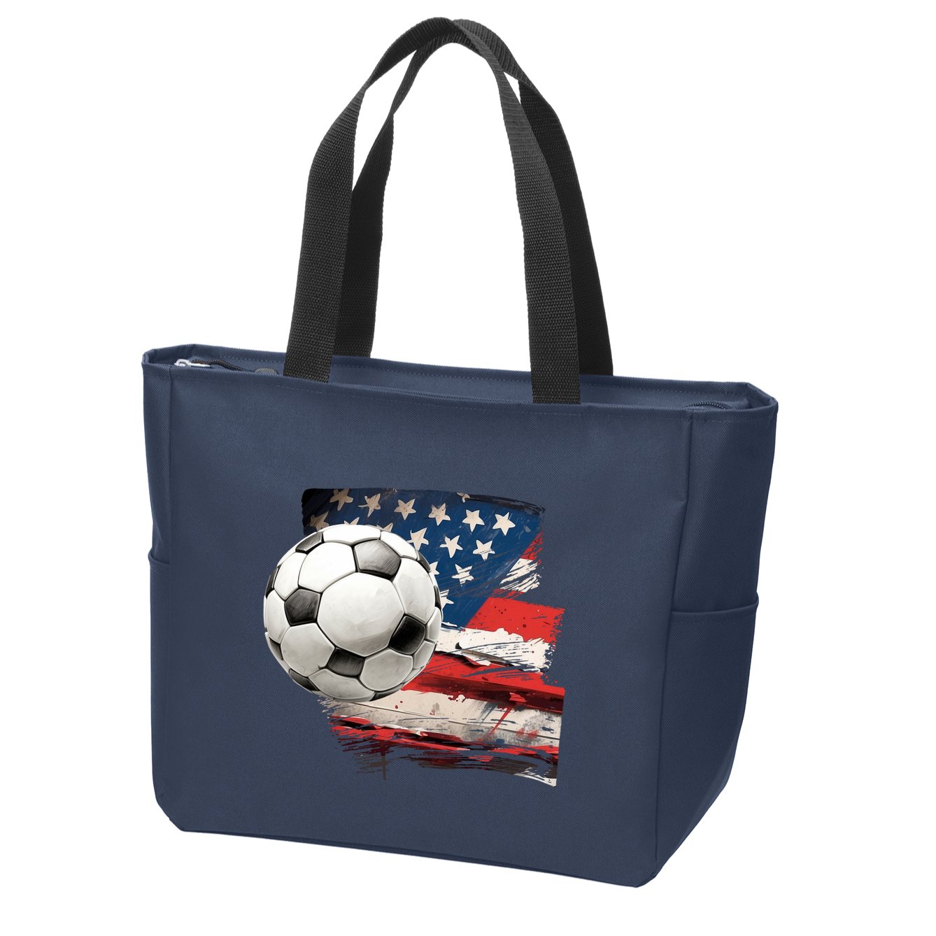 Usa Soccer Ball And Flag Zip Tote Bag