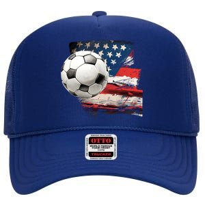 Usa Soccer Ball And Flag High Crown Mesh Back Trucker Hat