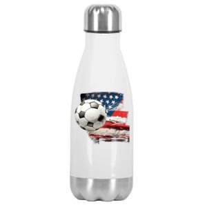 Usa Soccer Ball And Flag Stainless Steel Insulated Water Bottle