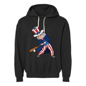 Uncle Sam Baseball 4th Of July Patriotic Garment-Dyed Fleece Hoodie