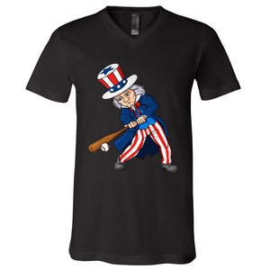 Uncle Sam Baseball 4th Of July Patriotic V-Neck T-Shirt