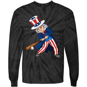 Uncle Sam Baseball 4th Of July Patriotic Tie-Dye Long Sleeve Shirt