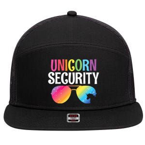 Unicorn Security Birthday Family Halloween Costume Mom Dad 7 Panel Mesh Trucker Snapback Hat