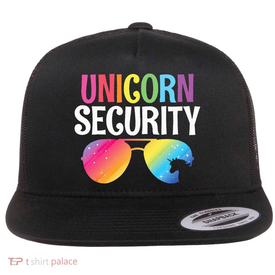 Unicorn Security Birthday Family Halloween Costume Mom Dad Flatbill Hat