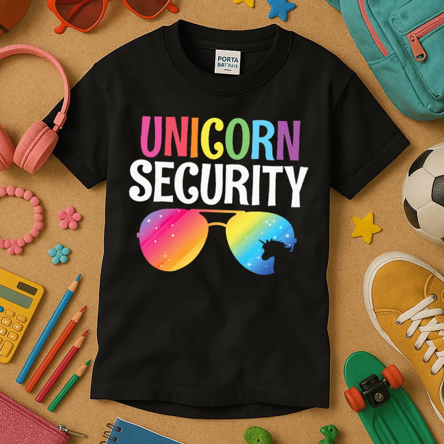 Unicorn Security Birthday Family Halloween Costume Mom Dad Kids T-Shirt