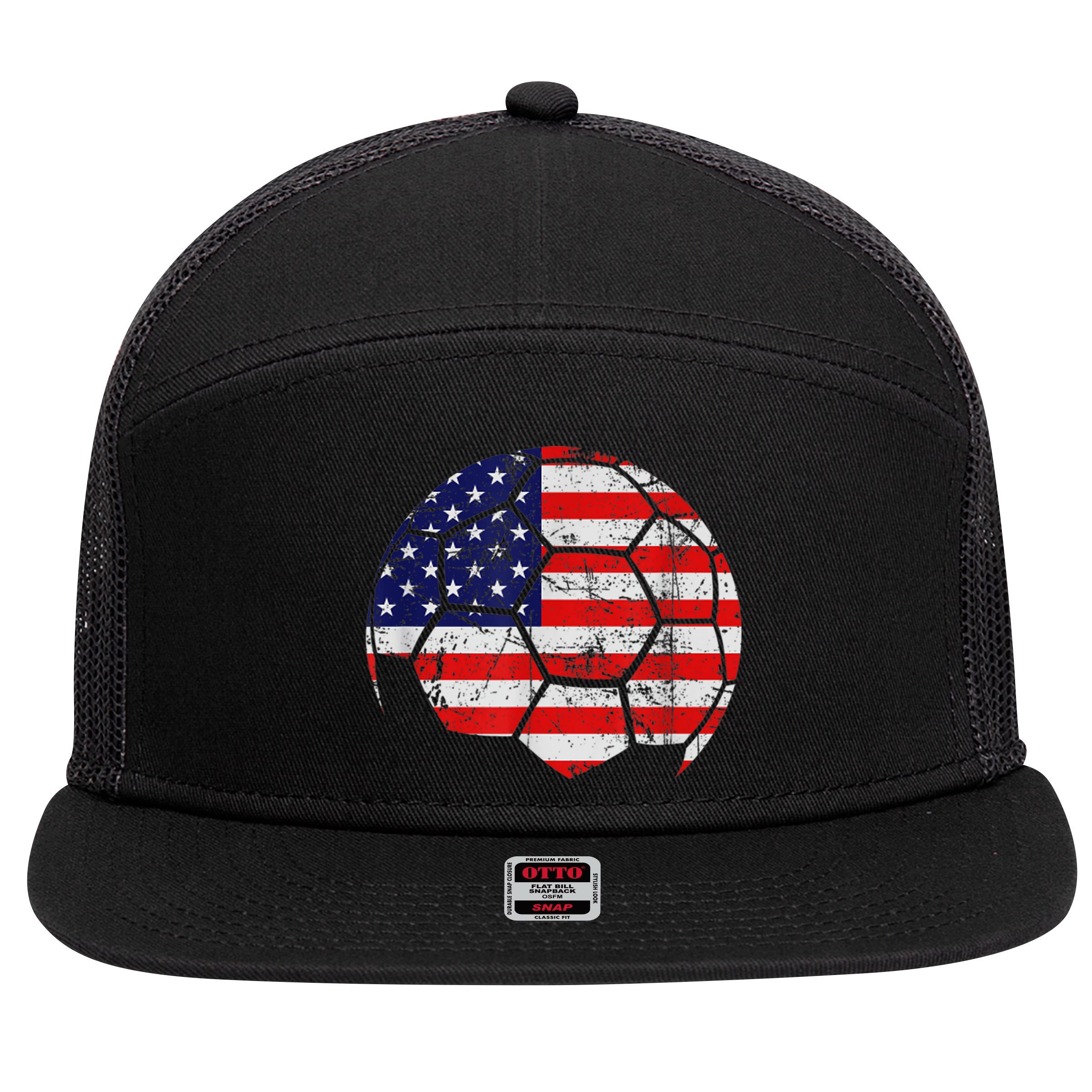 USA Soccer Ball Flag Jersey 7 Panel Mesh Trucker Snapback Hat