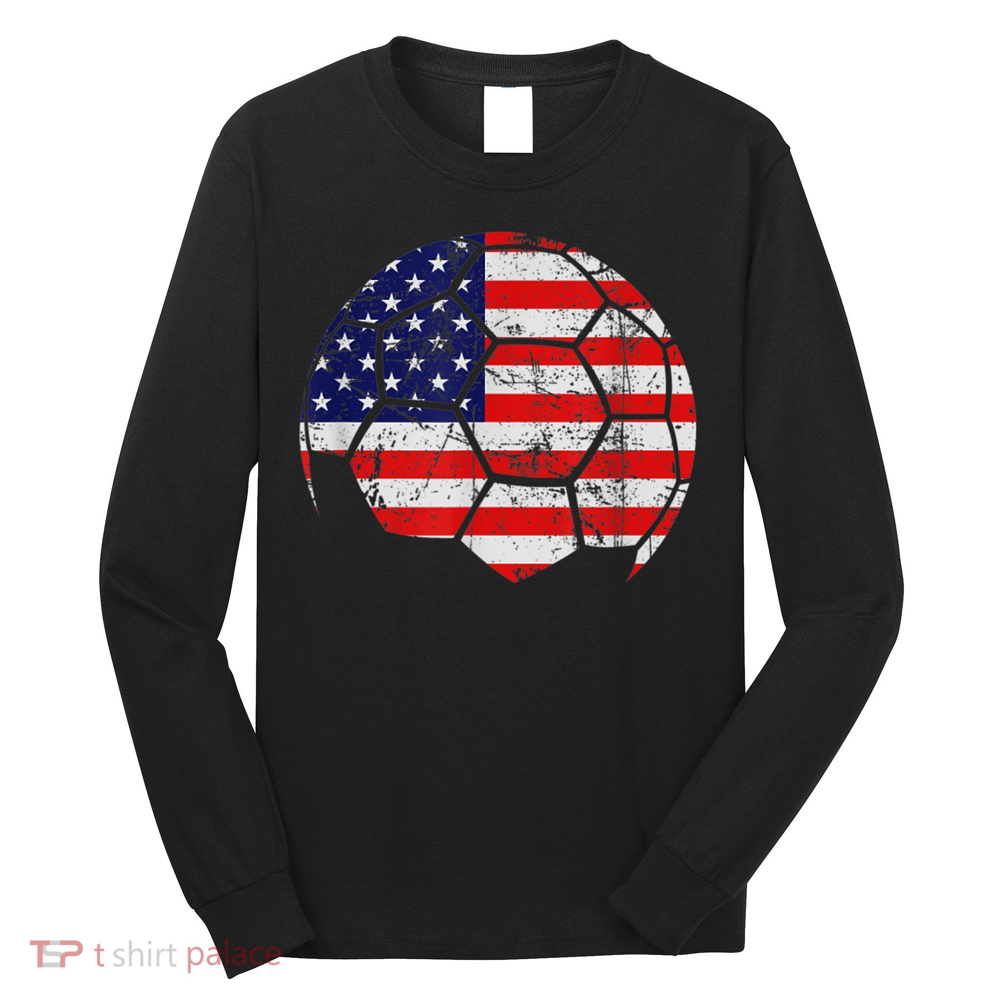 USA Soccer Ball Flag Jersey Long Sleeve Shirt