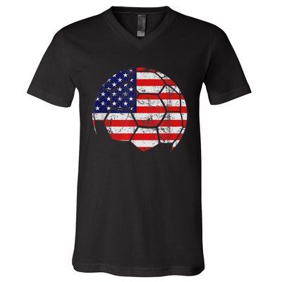 USA Soccer Ball Flag Jersey V-Neck T-Shirt