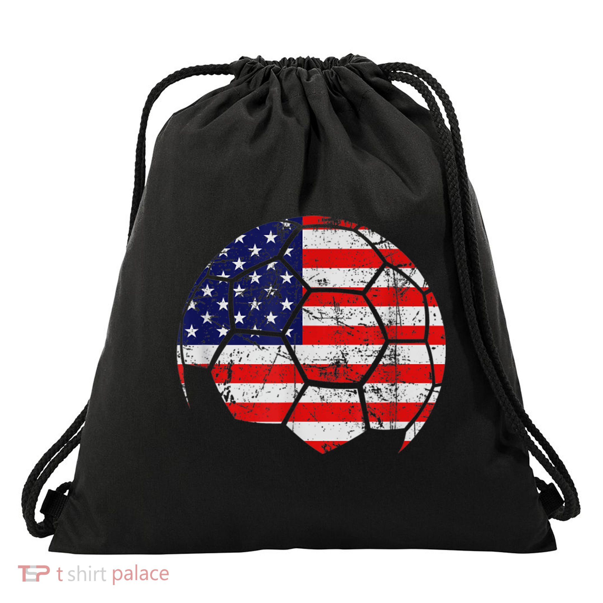 USA Soccer Ball Flag Jersey Drawstring Bag