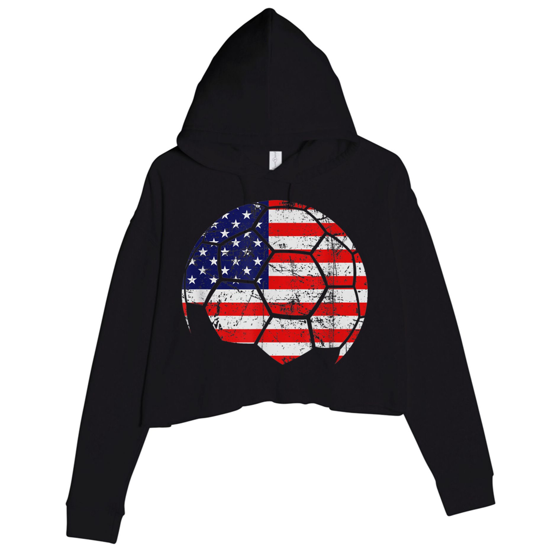USA Soccer Ball Flag Jersey Crop Fleece Hoodie
