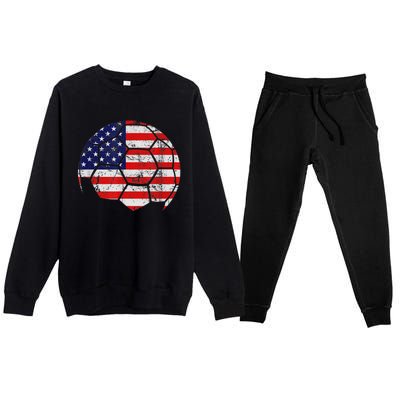 USA Soccer Ball Flag Jersey Premium Crewneck Sweatsuit Set