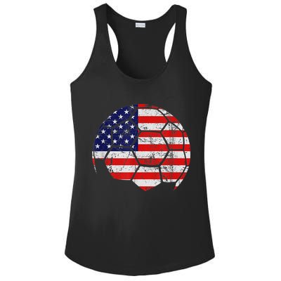 USA Soccer Ball Flag Jersey Ladies PosiCharge Competitor Racerback Tank