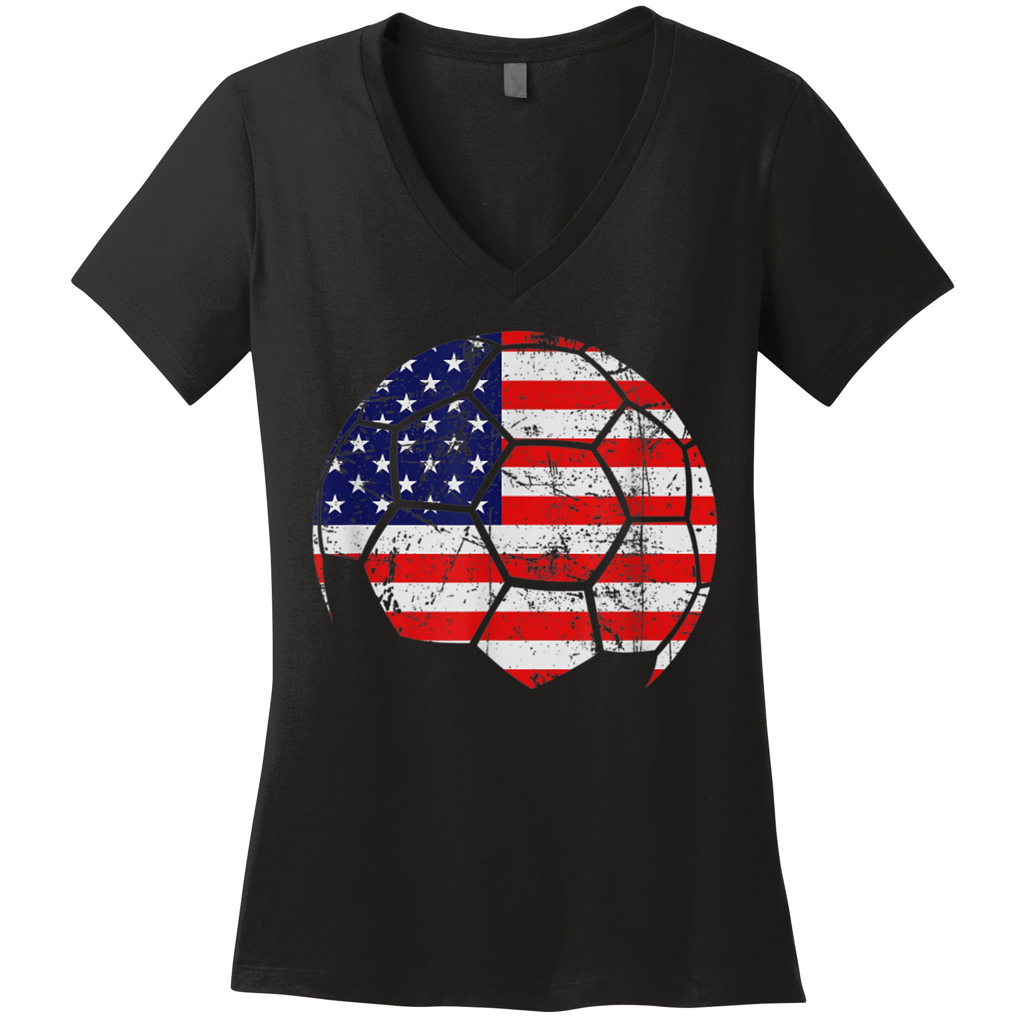USA Soccer Ball Flag Jersey Women's V-Neck T-Shirt