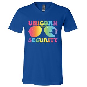 Unicorn Security Birthday Family Halloween Costume Mom Dad Cute Gift V-Neck T-Shirt