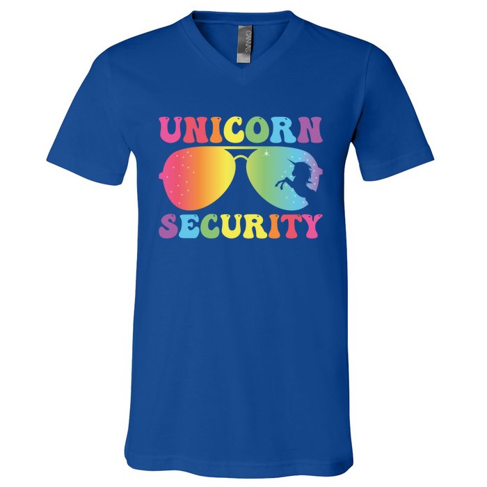 Unicorn Security Birthday Family Halloween Costume Mom Dad Cute Gift V-Neck T-Shirt