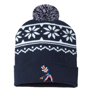 Uncle Sam Baseball 4th Of July Patriotic Boy Teens USA-Made Snowflake Beanie