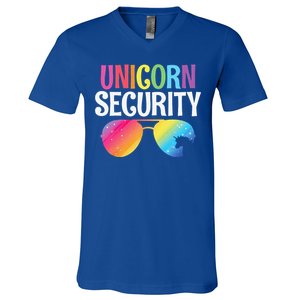 Unicorn Security Birthday Family Halloween Costume Mom Dad V-Neck T-Shirt