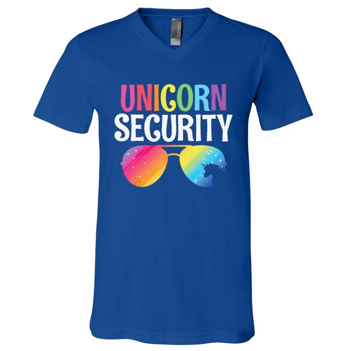 Unicorn Security Birthday Family Halloween Costume Mom Dad V-Neck T-Shirt