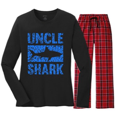 Uncle Shark Birthday Gift For Shark Lovers Women's Long Sleeve Flannel Pajama Set 