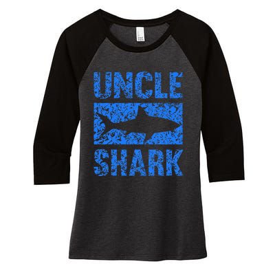 Uncle Shark Birthday Gift For Shark Lovers Women's Tri-Blend 3/4-Sleeve Raglan Shirt