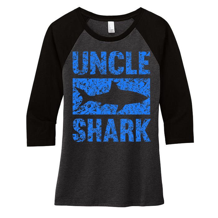 Uncle Shark Birthday Gift For Shark Lovers Women's Tri-Blend 3/4-Sleeve Raglan Shirt