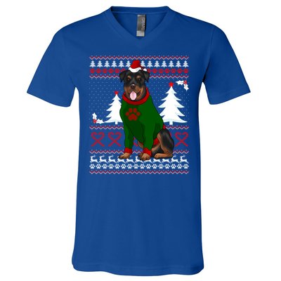 Ugly Sweater Christmas Rottweiler Christmas Cool Gift V-Neck T-Shirt