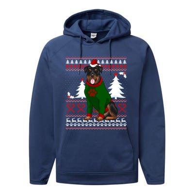 Ugly Sweater Christmas Rottweiler Christmas Cool Gift Performance Fleece Hoodie