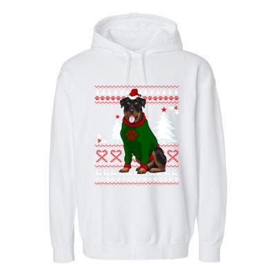 Ugly Sweater Christmas Rottweiler Christmas Cool Gift Garment-Dyed Fleece Hoodie