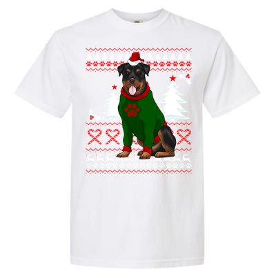 Ugly Sweater Christmas Rottweiler Christmas Cool Gift Garment-Dyed Heavyweight T-Shirt