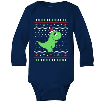 Ugly Sweater Christmas Trex Gift Baby Long Sleeve Bodysuit