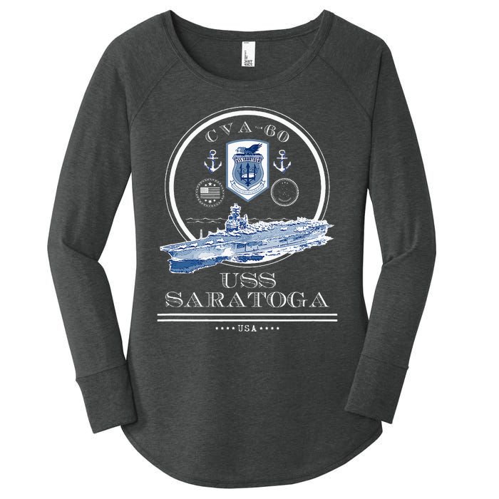 Uss Saratoga Cva60 Naval Ship Military Aircraft Carrier Women's Perfect Tri Tunic Long Sleeve Shirt