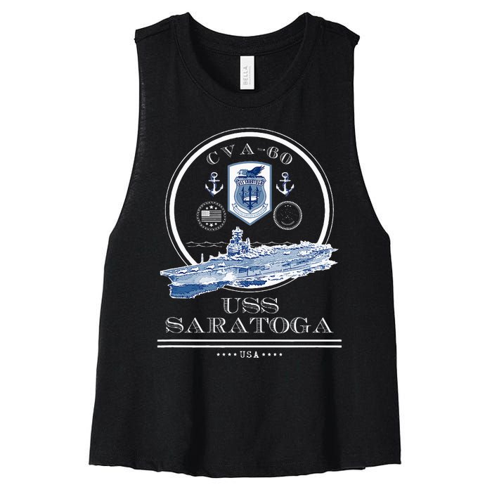 Uss Saratoga Cva60 Naval Ship Military Aircraft Carrier Women's Racerback Cropped Tank