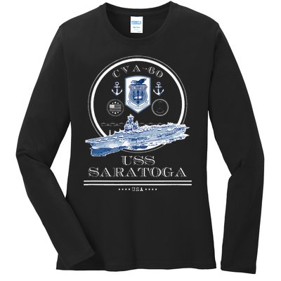 Uss Saratoga Cva60 Naval Ship Military Aircraft Carrier Ladies Long Sleeve Shirt