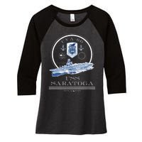 Uss Saratoga Cva60 Naval Ship Military Aircraft Carrier Women's Tri-Blend 3/4-Sleeve Raglan Shirt